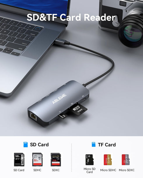ABLEWE 8 1 4K@60Hz Adapter,1000Mbps, 100W 3 3.0 USB C Hub Ethernet, Multiport USB C to HDMI Hub, in USBC PD, USB Ports