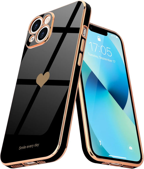 Teageo Compatible with iPhone 13 Case for Women Girl, Cute Love-Heart Luxury Bling Soft Back Cover for iPhone 13, Black