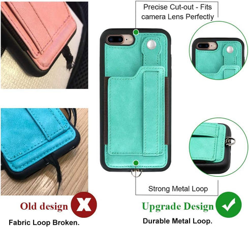 TOOVREN Upgraded iPhone 7 Plus Wallet Case, iPhone 8 Plus Wallet Case with Card Holder, Perfect for Travel, Aqua