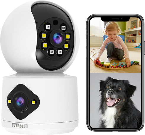 EVERSECU 2K 3MP Dual Lens Indoor Camera, 2.4GHz WiFi Camera Wired for Home
