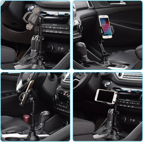 Car Cup Holder Phone Mount, 360° Rotatable Adjustable Gooseneck Cell Phone Cradle Mount for All Vehicles and Smartphones