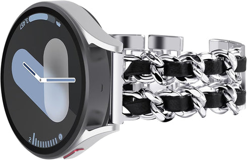 Surace Compatible Galaxy Watch 7 Band, Women Bracelet for Galaxy Watch 7/FE/6/5/4 40mm 44mm, Silver Link with Black