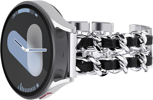 Surace Compatible Galaxy Watch 7 Band, Women Bracelet for Galaxy Watch 7/FE/6/5/4 40mm 44mm, Silver Link with Black