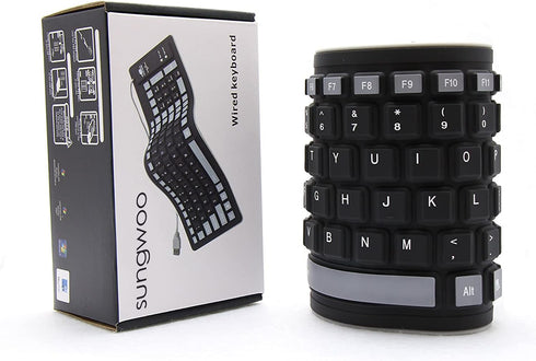 sungwoo Foldable Silicone Keyboard, USB Wired Waterproof Rollup for PC, Notebook, Laptop (Black+Grey)