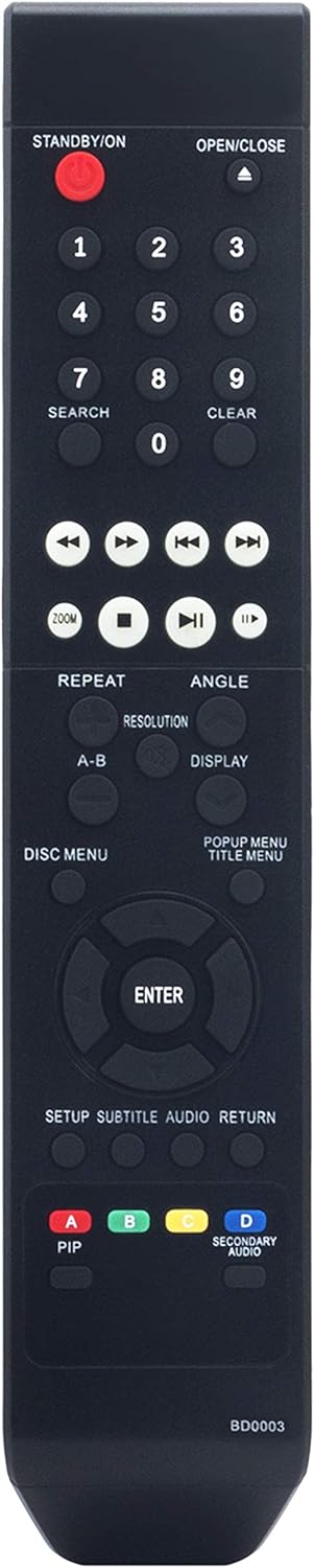 BD003 Replacement Remote for Insignia Blu-ray Disc Player Models NS-BRDVD3, NS-WBRDVD, NS-BRDVD4, and More