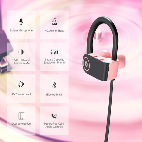 Boean Bluetooth Headphones, Bluetooth Earphones for Women, Girls, Bluetooth 5.3 Running Headphones IPX7 Waterproof with 15 Hrs Playtime Running Sports Workout Earphones