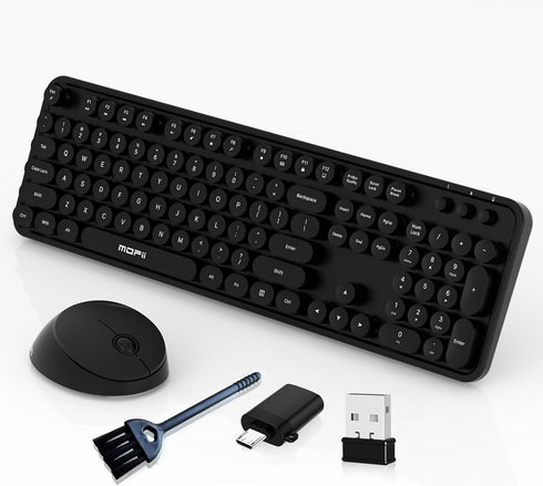 MOFII Wireless Keyboard and Mouse Combo, 104 Keys Full-Size Retro Round Keys Typewriter