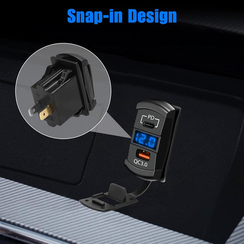 USB Rocker Switch Outlet, Linkstyle QC 3.0 USB-A Port with Blue LED Display, Waterproof 12V 24V Rocker Switch