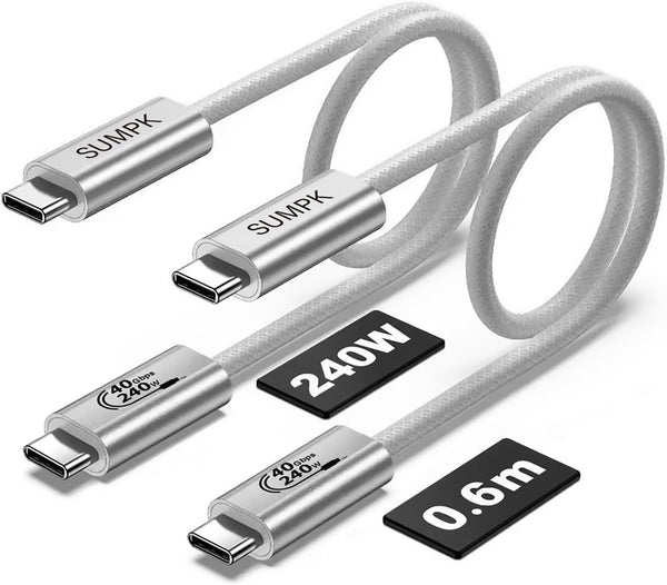 2FT USB 4 Cable, 240W Short C Cable, 40Gbps High Speed Data Transfer, 8K 60Hz Single & Dual 4K 60Hz Video Output