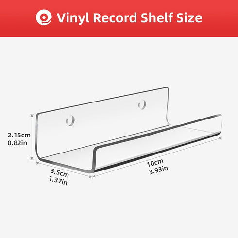 Vinyl Record Shelf Wall Mount 8 Pack, Clear Acrylic Record Holder, CD Rack, Album Display, LP (4 inch)