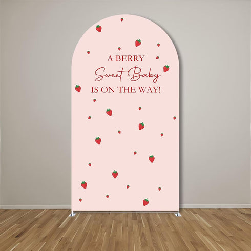 Iydamc A Berry Sweet Baby is on The Way Theme Arched Backdrop Covers Pink Stretchy Arch Stand Cover for Baby Shower