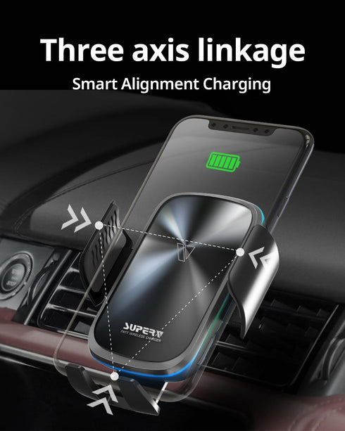 Wireless Car Charger with Phone Holder Mount, Fast Charging 15W Auto Clamping for Air Vent Accessories