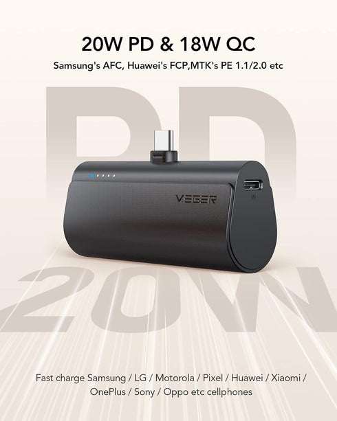 2 Packs of USB C Portable Chargers, 5000mAh Portable Android Chargers, Fast Charge Cordless Battery Pack Compatible for