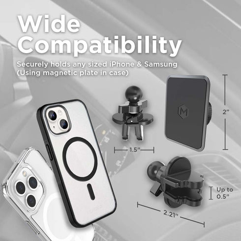 Mighty Mount 360 14/15/16/17, Magnetic Phone Holder for Car - Magnetic Air Vent Phone Mount, Adjustable Hands-Free Car
