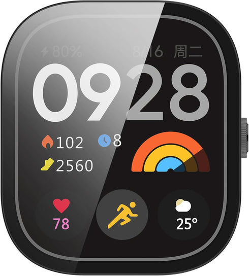 Smartwatch Full Coverage PC Protective Case Cover with Tempered Glass Screen Protector Compatible with Redmi Watch 4, Soft and Durable(Black)