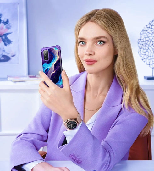 Hocase Heavy Duty Shockproof Case for Galaxy S20 FE 5G, Soft Silicone Rubber + Hard Plastic Bumper - Blue Purple Marble