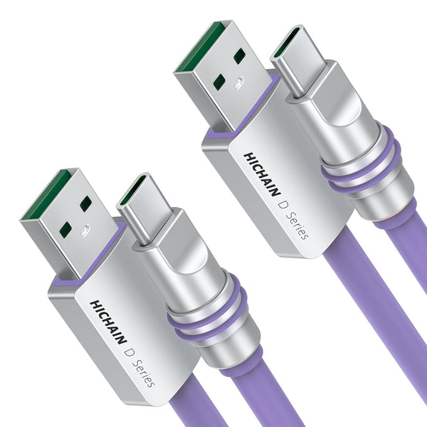 Pack of 2 USB A to USB C Charger Cable 4 ft, Purple, 100W Fast Charging Type C Cord, Flexible Waterproof Data Sync