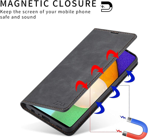 ZZXX Galaxy A52 5G Case Wallet with Card Holder, Magnetic Soft Leather Flip Fold Case, Black, 6.5 Inch