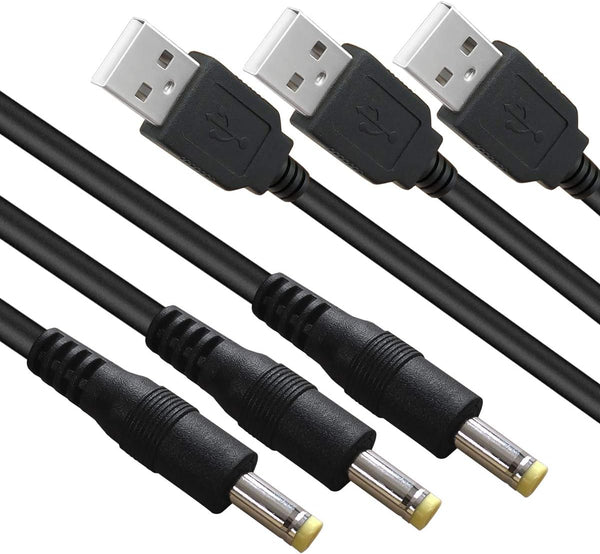 SIOCEN 3 Packs 4FT USB 2.0 A Male to DC 4.0mm x 1.7mm 5 Volt DC Barrel Jack Power Cable for Electronics