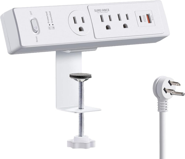 SUREANCE 50W Desk Clamp Power Strip with USB-C 30W PD, Desktop Mount Surge