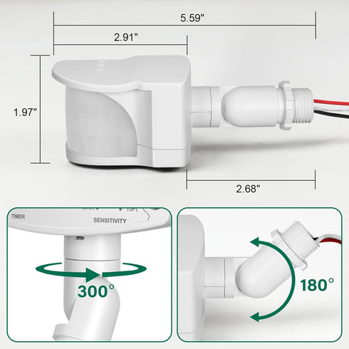 240-Degree Replacement Motion Detector - Adjustable Time & Detection Sensitivity for Security Floodlight, White