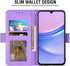 Asuwish Phone Case for Samsung Galaxy A15 5G Wallet Cover with Tempered Glass Screen Protector and Leather Flip Credit Card Holder Stand Wrist Strap Folio Cell Accessories A 15 4G 15A Women Men Purple