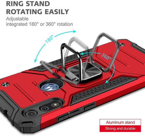 HNHYGETE for Moto E Phone Case, Shockproof Tough Rugged Hard Rubber Bumper with HD Screen Protector, Red