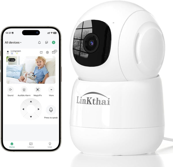 Indoor Security Camera, 2K Pet Dog Camera with Phone App, Baby Monitor with Auto Tracking, Night Vision, Cloud & SD