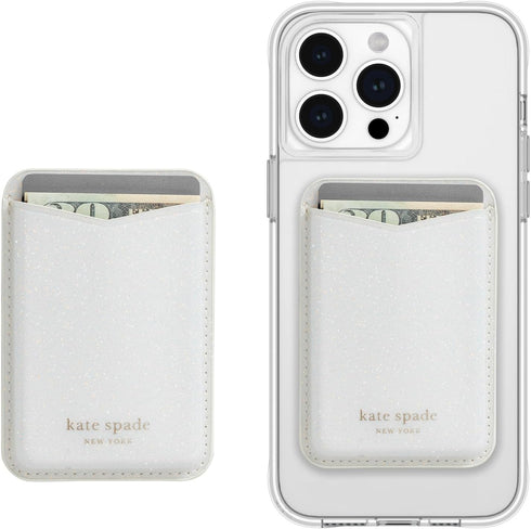Kate Spade New York Magnetic Wallet/Card Holder, Compatible with MagSafe Phones and Cases, White Glitter