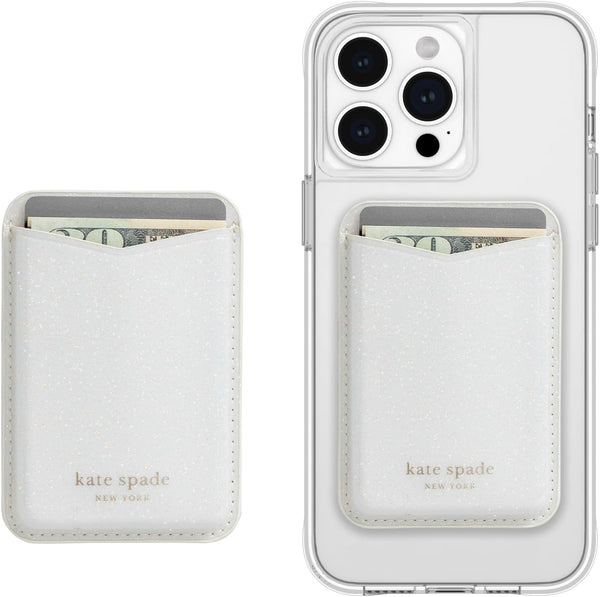 Kate Spade New York Magnetic Wallet/Card Holder, Compatible with MagSafe Phones and Cases, White Glitter