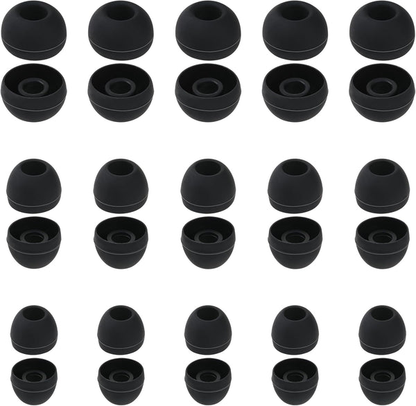 30 Pcs Silicone Earbud Tips - Soft Replacement Earpads in S/M/L Sizes for Most Headphones (Black)