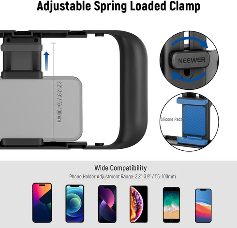 NEEWER Smartphone Video Rig, Phone Stabilizer Grip Vlogging Cage with Cold Shoe Tripod Mount for iPhone Samsung