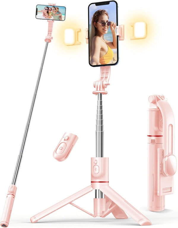 Pnitri Selfie Stick with Light, 45'' Selfie Stick Tripod with Wireless Remote, Portable