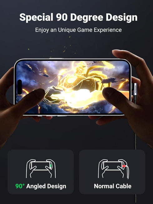 UGREEN 10FT USB to USB C Cable, 90 Degree Fast Charging for iPhone 15, Samsung Galaxy S10, Pixel 7, and more.