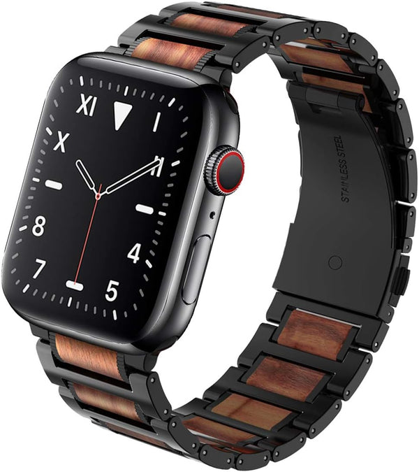 Wolait Compatible Apple Watch Band Ultra 2, 49mm 46mm 45mm 44mm 42mm, Red Sandalwood with Stainless Steel Link