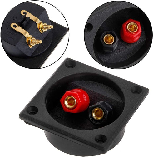 Pinhaijing Square Shape Double Binding Post Speaker Box Terminal Cup, Black and Red