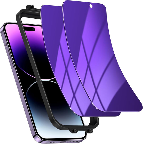 Privacy Screen Protector for iPhone 14 Pro Max (2 Pack) - Purple Soft PET, Anti Spy/Anti Blue Light, Case Friendly