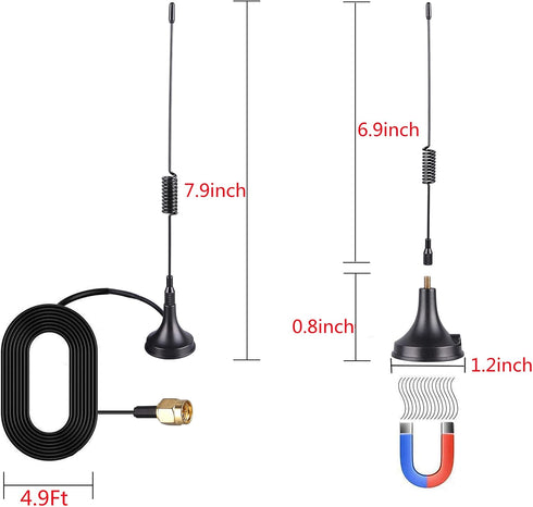LACUCINO 75 1.5m 16.4Ft 6pcs ohm FM Antenna, Outdoor Antenna WiFi Stereo TV Indoor, SMA-Male Connector Magnetic