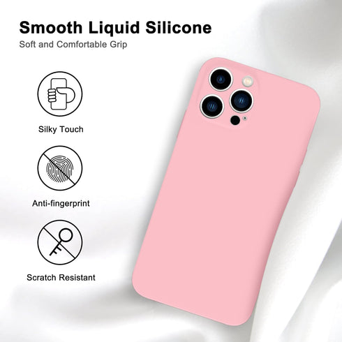 Case for iPhone 15 Pro Max - Soft Liquid Silicone, Gel Rubber Full-Body Protective Phone Case, Crystal Pink