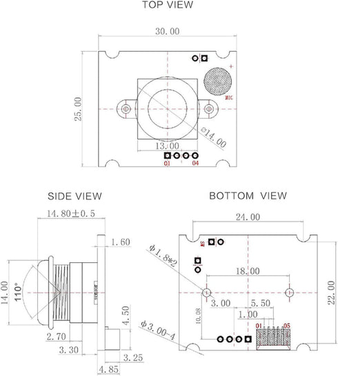 3MP USB Camera Module, Mini Web Cam with 110 Angle of View, USB2.0 Webcam Board for Android