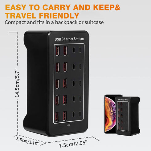 USB C Charger Block 100W Charging Station, 20-Port (20A) Multiple Charging Hub for Apple iPhone, iPad, Samsung, Pixel,