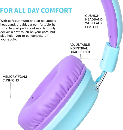 Lightweight Wired Kids Headphones with Microphone, Foldable Design, In-Line Control for Tablets, Chromebooks, iPad -