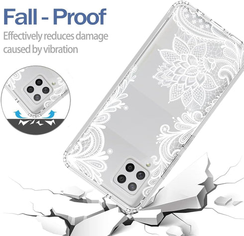 Galaxy A42 5G Phone Case, Tempered-Glass Screen Protector, Cute Clear Mandala Pattern Full Body Cover