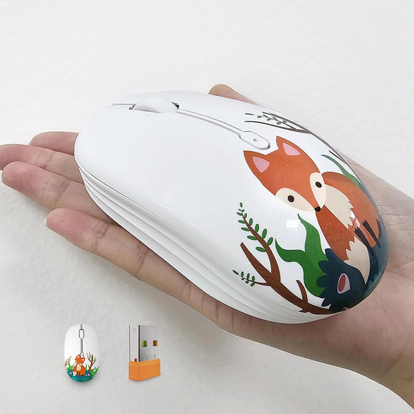 Cute Wireless Mouse, Dual Mode Bluetooth Mouse with 2.4GHz USB Receiver for Laptop, iPad, MacBook, Silent Cartoon Fox