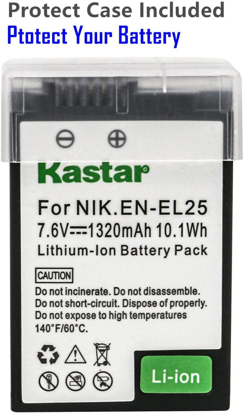 Kastar 2-Pack Battery Replacement for Nikon Z50, Z FC, EN-EL25, ENEL25, EN-EL25a, 4241 Battery, Nikon MH-32 Charger