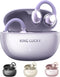 King Lucky Clip on Earbuds, Open Ear Wireless Bluetooth 5.4 Headphones with Mic, 50H Play, Waterproof, Sports (Purple)