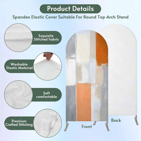 Jnbasdffb 6.6 Modern Orange Beige Wedding Arch Cover,Stretchy Spandex Arch Backdrop Stand Covers FT,Abstract Oil