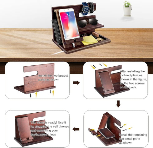 1STKER Gifts for Men Christmas, Wood Phone Docking Station, Mens Gifts for Birthday or Gifts for Dad Fathers Day, Desk