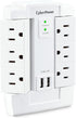 CyberPower CSP600WSURC2 Surge Protector, 1200J/125V, 6 Swivel Outlets, 2 USB Charging Ports, Wall Tap Design, White