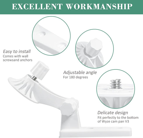 2-Pack Wall Mount for Wyze Cam Pan V3, 180 Tilt Adjustable, Easy Installation (Camera NOT Included)